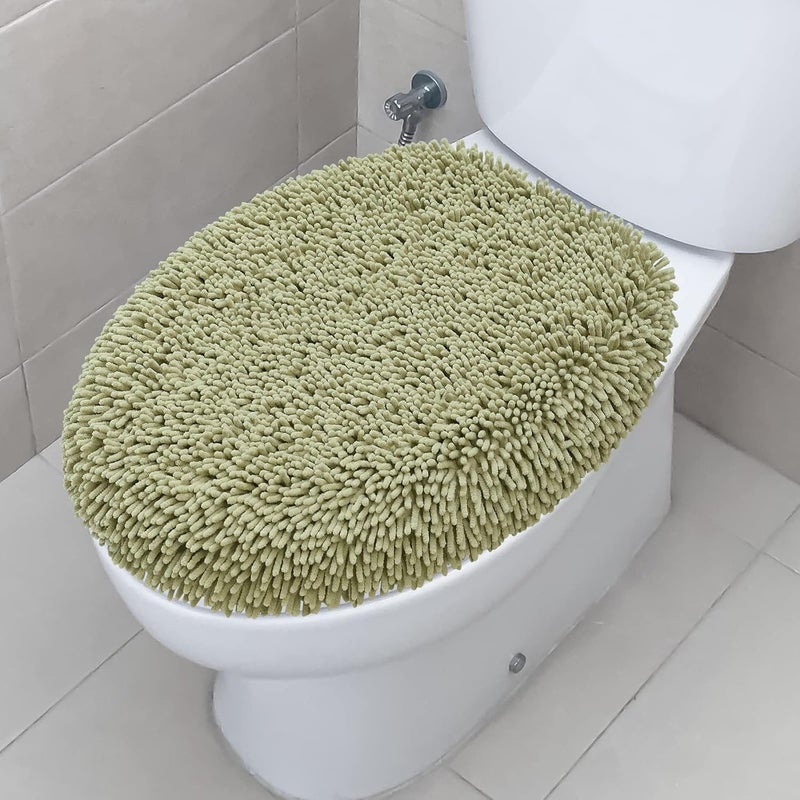 TREETONE Shaggy Chenille Bathroom Toilet Lid Cover, Ultra Soft Plush Seat Covers, Fluffy Absorbent, 19x21 Inches, Standard Toilet Lids for Bathroom Machine Wash & Dry, Sage Green - Image 1